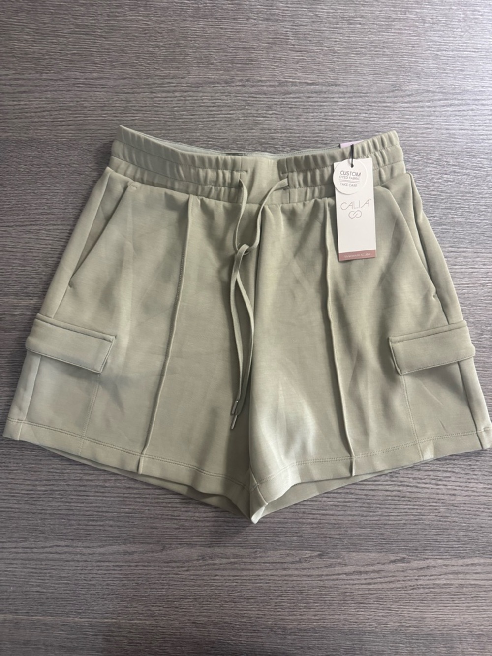 Calia Sandwash Scuba Women's Hi-Rise Cargo Shorts Size Small Ground Fennel Soft